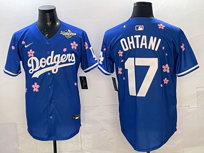 Men Nike 2026 Los Angeles Dodgers #17 Ohtani Blue Sakura Edition Game MLB Jersey 056